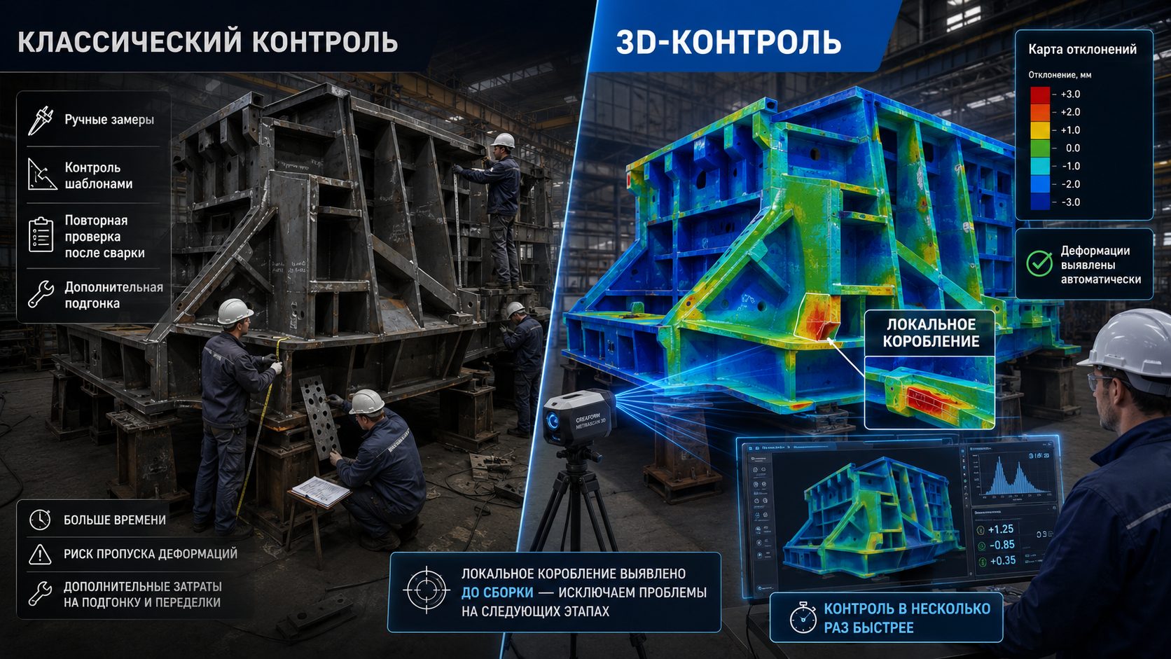 3D-контроль сварной конструкции и выявление локального коробления