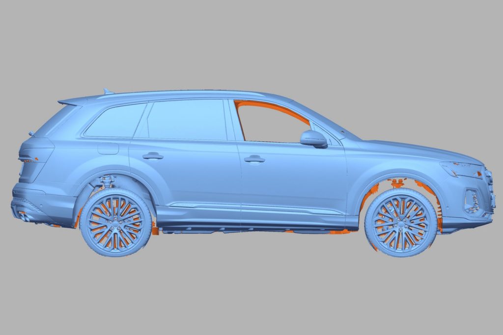 3D-скан AUDI Q7 сбоку: пороги, арки и зоны крепления обвеса